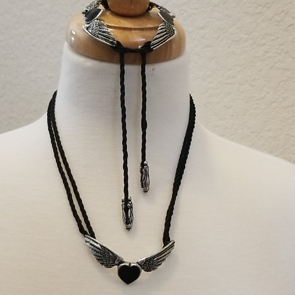 Winged heart necklace and bracelet